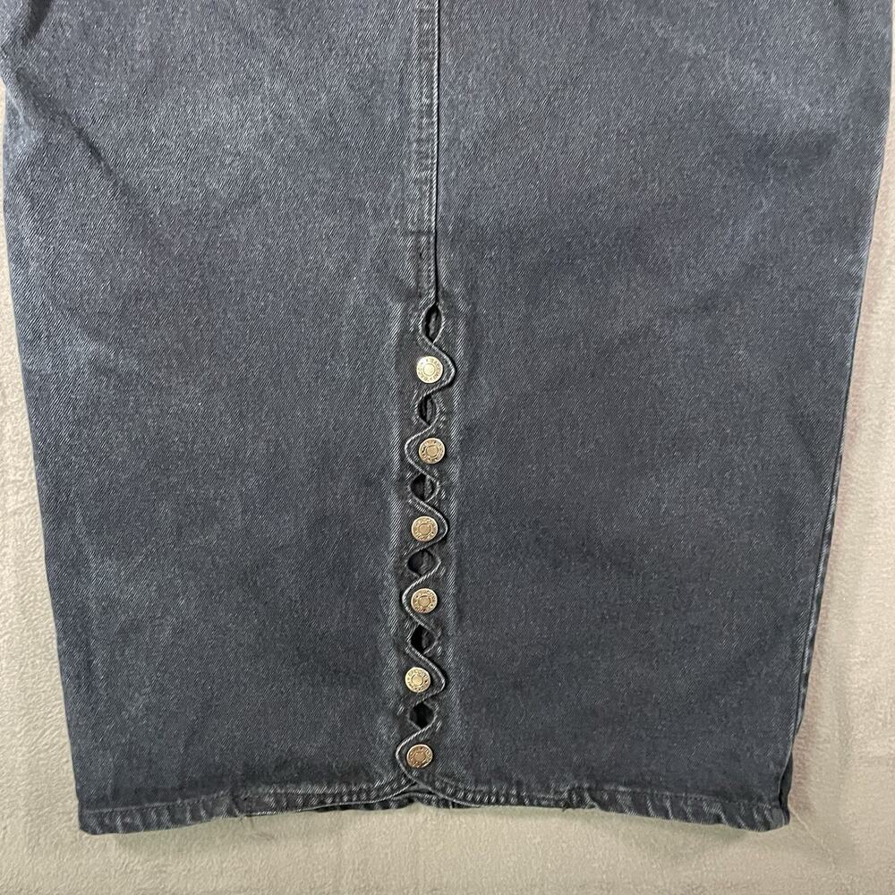 Y2K Baccini Dark Blue Denim Midi Skirt Straight Pencil Button Back Size 5/6 - Picture 9 of 11